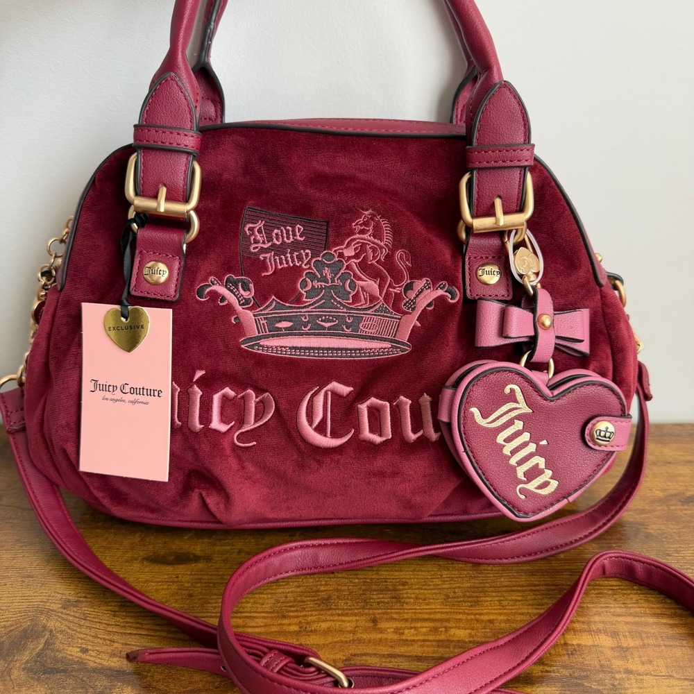 New Juicy Couture Juicy Crown Red Cranberry Satchel Crossbody Handbag Y2K Charm